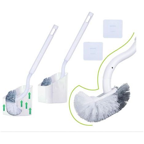 2Pack Brosse Toilette et Support, Brosse WC Salle de Bain et WC à Manche Long Plastique, Balayette WC avec des Poils Solides pour Le Ménage des Toilettes, Nettoyage en Profondeur (1/5)