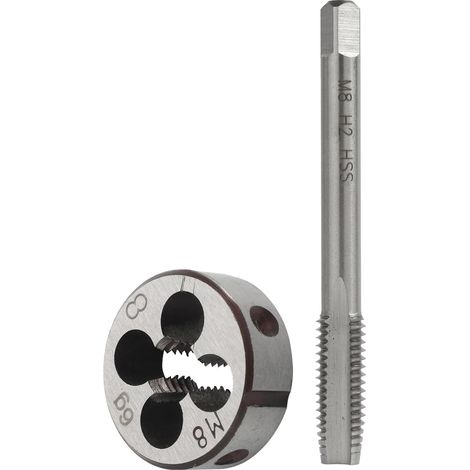 Linksgewindeschneidsatz M8 x 1,25 mm aus HSS (Hochgeschwindigkeitsstahl) und legiertem Stahl, Gewindeschneidwerkzeug für Schrauben und Maschinen mit rundem Schneideisen für Metallurgie und Reparaturen (1/5)