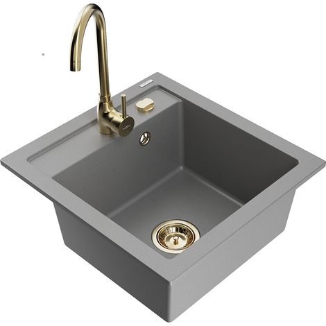Mexen Vito lavello in granito a 1 vasca con miscelatore da cucina Telma, grigio - 6503-71-670200-50 (1/5)