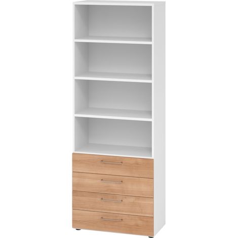 bümö smart Schubladen Regal - 4 Schübe   Weiß/Nussbaum (1/5)