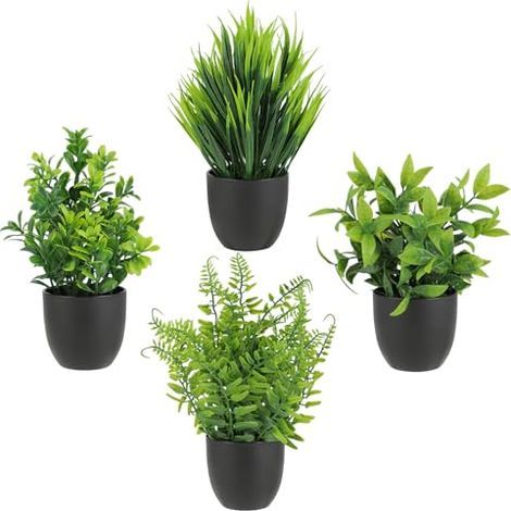 Lot de 4 Plante Artificielle en Pot – Fausse Plante Interieur au Design Naturel – Plantes d'intérieur pour Bureau, Salon ou Deco Salle de Bain, Facile d’Entretien & Durable. (1/4)