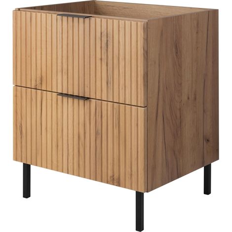 Mobile lavabo, Rovere Craft + maniglia nera, 60 x 77 x 46 cm, senza piano di lavoro, piedi neri (1/5)