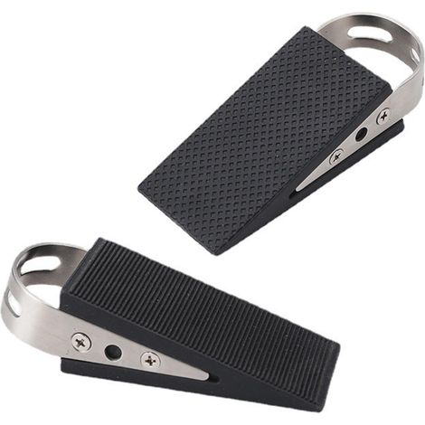 2 pièces cale-porte souple antidérapante en caoutchouc, résistante avec poignée en acier inoxydable, pour carrelage, sol, béton, tapis (1/5)
