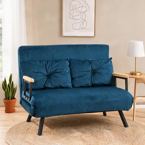 Fauteuil convertible en velours bleu avec dossier réglable 102 x (1/5)