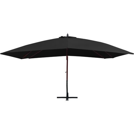Parasol suspendu avec mât en bois 400x300 cm Noir