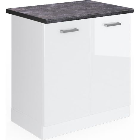 Spülenunterschrank R-Line, Weiß Hochglanz, 80 cm , AP Anthrazit, Vicco
