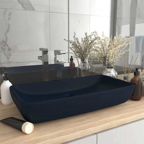 vidaXL Lavabo de luxe rectangulaire Bleu foncé mat 71x38 cm Céramique (1/5)