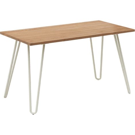 Table Industry 120 x 60 cm en métal blanc mat et plateau en bois clair - Pieds épingles