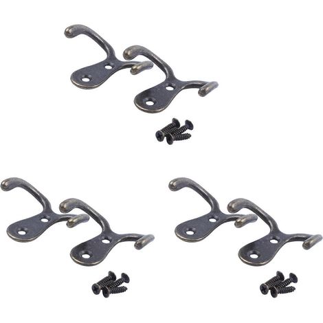 Six crochets à vis doubles en métal vintage, porte-manteaux muraux en métal, couleur bronze antique, adaptés pour suspendre les chapeaux. (1/5)