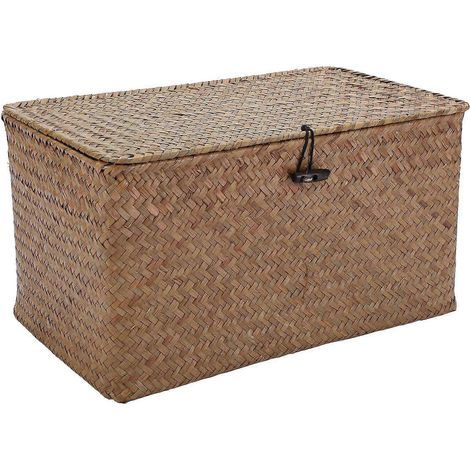 Handmade Straw Woven Storage Basket with Lid Seagrass(M)-- (1/5)