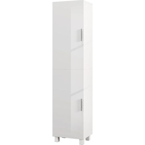 Colonne de salle de bain moderne avec 2 placards et étagères réglables, 40 x 30 x 167,5 cm, blanche (1/5)