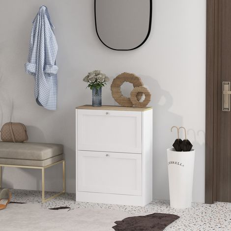 Schuhschrank für 12 Paar Schuhe, Garderobenschrank mit 2 Klappschubladen und verstellbaren Einlegeböden, 60 x 23,5 x 80 cm, weiß