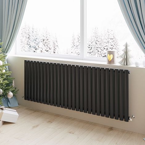 Acezanble Horizontal Oval Column Radiator Central Heating Rad 600x1593mm Single Black