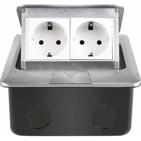 Prise Encastrable, Prise de Sol Encastrable, 2 Prises Alliage d'Aluminium Rétractable, Prise pour Plan de Travail, Multiprise Convient pour Cuisine, Chambre, Bureaux, etc. (1/5)