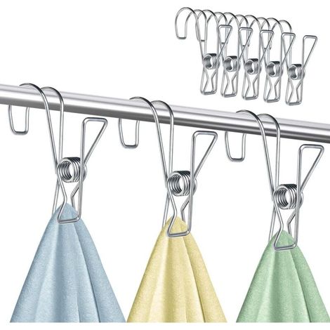 Kurze Aufhängeclips aus Edelstahl 304 mit Haken, langlebig, robust und multifunktional, zur Präsentation von Aufbewahrungsgegenständen (10er-Pack) (1/4)