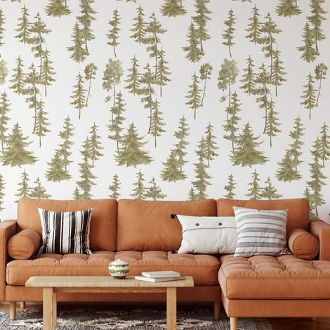 Papel tapiz adhesivo bosque para sala de estar y entrada Pini Verdi