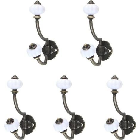 5 ganchos de cerámica de bronce retro para abrigos, estilo pastoral, para pared, para sombreros y puertas. (1/4)