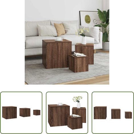 Table de chevet - Tables d'appoint 3 pcs Chêne marron Bois d'ingénierie (1/5)