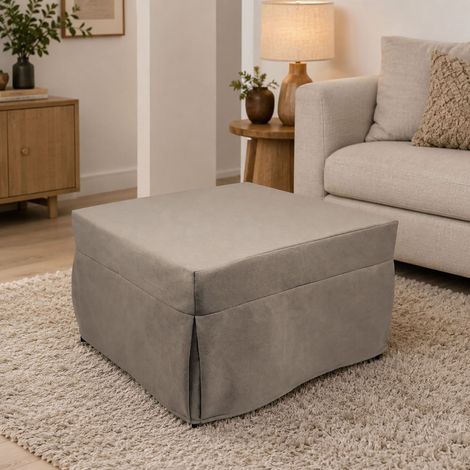 Dmora Puof convertible en lit simple, Fabriqué en Italie, Lit pliant, Pouf en tissu amovible et peu encombrant pour le salon, cm 78x78 / 195h45, Gris tourterelle (1/5)