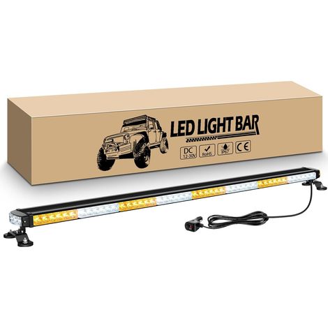 49" 125 cm 102LED Barre Lumineuse Clignotante Stroboscopique à LED, Avertissement Clignotant d'urgence Chasse Rampe Gyrophare Magnetique LED pour Voiture Véhicule Camion Remorque (Ambre/Blanc) (1/5)