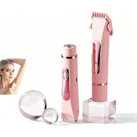 Tondeuse Intime Femme 2 en 1, Rasoir Électrique Rechargeable pour Bikini et Maillot, Étanche Humide et Sèche, Indolore pour Zone Sensible, Jambes, Aisselles, Rosé (1/5)