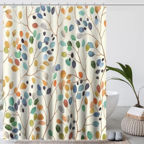 Rideau de douche à motifs floraux pour salle de bain, ensemble de décoration avec crochets et feuilles colorées