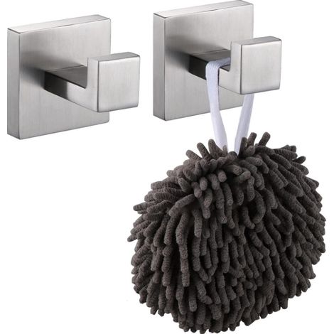 2 Patères Carrées Argent Brossé Inox 304, pour Manteaux (1/4)