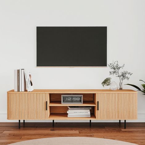 Meuble TV KAJSA - Chêne & Noir - 160 x 40 x 45 cm (1/3)