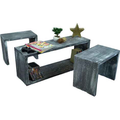 2er Set Beistelltisch 50x40x30cm Sitzhocker in shabby schwarz (1/5)