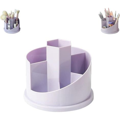 Pot à Crayons Rotatif à 360° , Pot Pinceau Maquillage, Organisateur de Bureau, Porte-papeterie, Organisateur Maquillage,14.714.711.8CM (violet) (1/2)