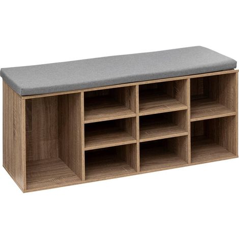 5Five Simply Smart – Meuble à chaussures x8 effet chêne naturel – Longueur 105cm – Largeur 34cm – Hauteur 49cm – Étagère amovible – Coussin déhoussable (1/5)