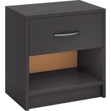 Bedside Table Nightstand with Drawer and Open Storage Shelf-Gray (1/5)
