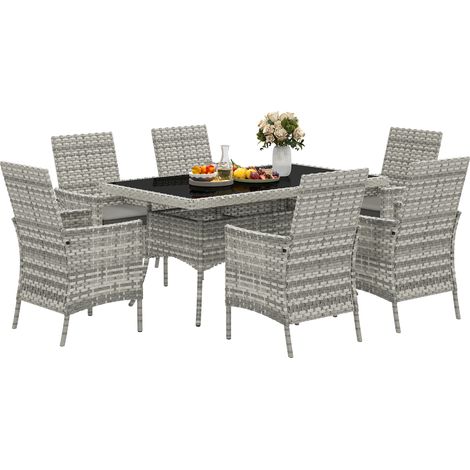 Seven-Piece Rattan Dining Set - Mixed-Grey (1/5)
