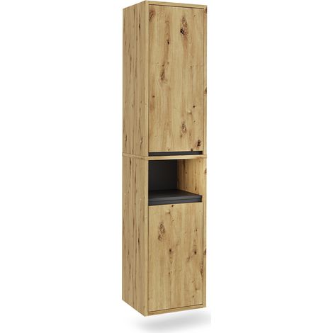 Mobile da bagno Viola, Artigiano/grigio, 38 x 170 cm con 2 porte, Vicco