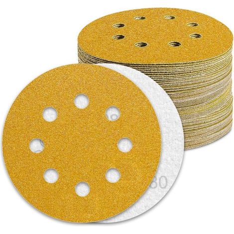 Disque Poncage 125mm Grain 80 Papier Poncer 100pcs Disques Abrasif pour Ponceuse Excentrique Papier de Verre..