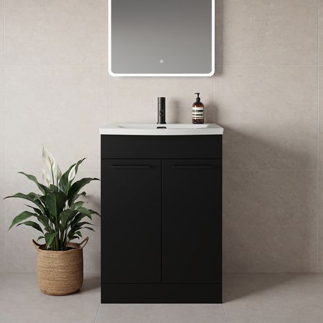 Napoli 390 Matt Black 600mm 2 Door Vanity Unit with Arc Basin - 600mm - Matt Black 160mm Handle