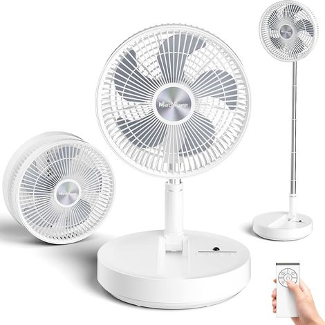Ventilateur sur Pied Silencieux Pliable 4 Vitesses avec Télécommande Minuterie 8H 7200mAh Battery Rechargeable Hauteur Réglable 42.6-97.2cm pour Bureau Table Chambre -Blanc (1/5)