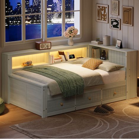 Bett Tagesbett mit Stauraum 90x200 Holz Grau OKMYHOME (1/5)