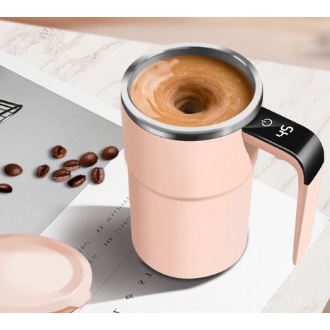 Mug mélangeur automatique 380 ml, agitateur magnétique, mug intelligent rechargeable avec affichage de la température, convient pour le café, le lait et le thé (rose) (1/5)