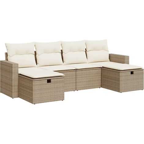 vidaXL Set Divano da Giardino 6 pz con Cuscini Beige in Polyrattan (1/5)