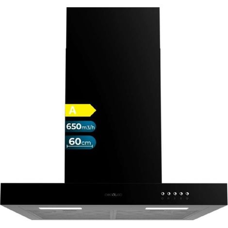 Cecotec Campana Extractora 60 cm Tipo T Bolero Flux TM 606500 Black A. Motor 165W, Acabado en Negro, Succión 650m3/h