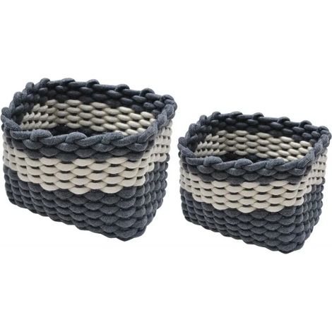 Set de 2 paniers rectangulaires en corde tressée gris et blanc - DUO (1/3)