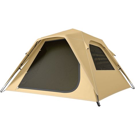 Tente pliante pour 2-3 personnes avec fenêtres en filet et sac de rangement, 240 x 240 x 160 cm, couleur kaki.