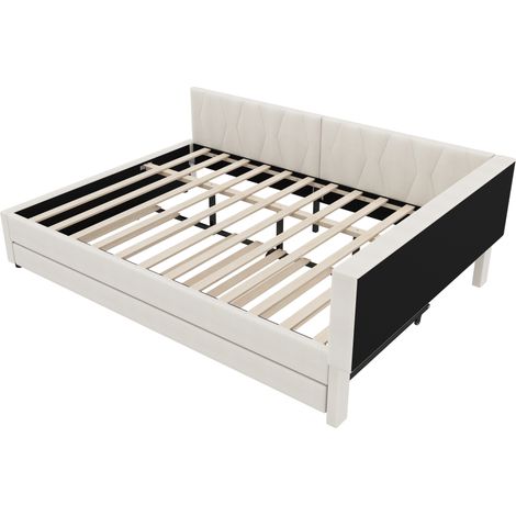 Letto estraibile 140 x 200 cm beige con LED, USB-C, contenitore e rete MODENUIT (1/5)