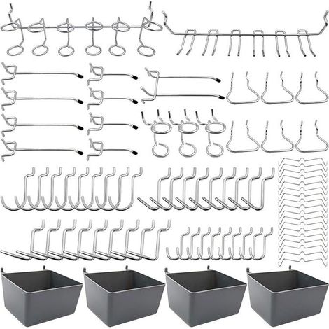 Crochets de rangement pour panneaux perforés 80 pièces avec bacs et verrous à chevilles Pour outils jusqu'à 3mm d'épaisseur (1/5)