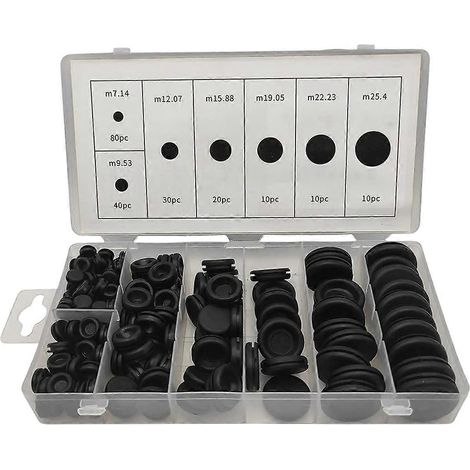 Assortiment de 200 bouchons en caoutchouc pour trous de cloison pare-feu, en 7 tailles courantes, joint d'étanchéité pour câbles électriques, carrosserie automobile et tôlerie. (1/4)