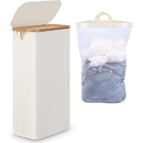 Panier à linge étroit 63L avec couvercle pliable beige buanderie pour maison jardin bureau quotidien (1/5)