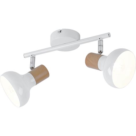 Plafoniera Spot 2 fiamme Faretto da soffitto bianco Lampada da soffitto 2 faretti, faretto orientabile, aspetto legno, prese E14, LxLxA 35,5x13x16 cm, Wofi 775502069000
