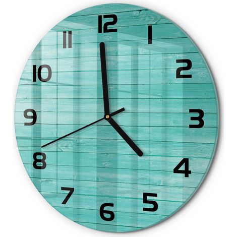 Horloge Murale Ronde Design Moderne en Verre Trempé Silencieuse pour Salon Planches vertes fi 30 cm (1/5)