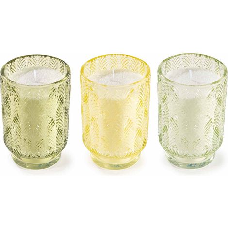 Portacandele in vetro colorato decorato con stoppino e sabbia di cera riutilizzabile, set da 6 pezzi, Ø 8,5 cm x 13 H